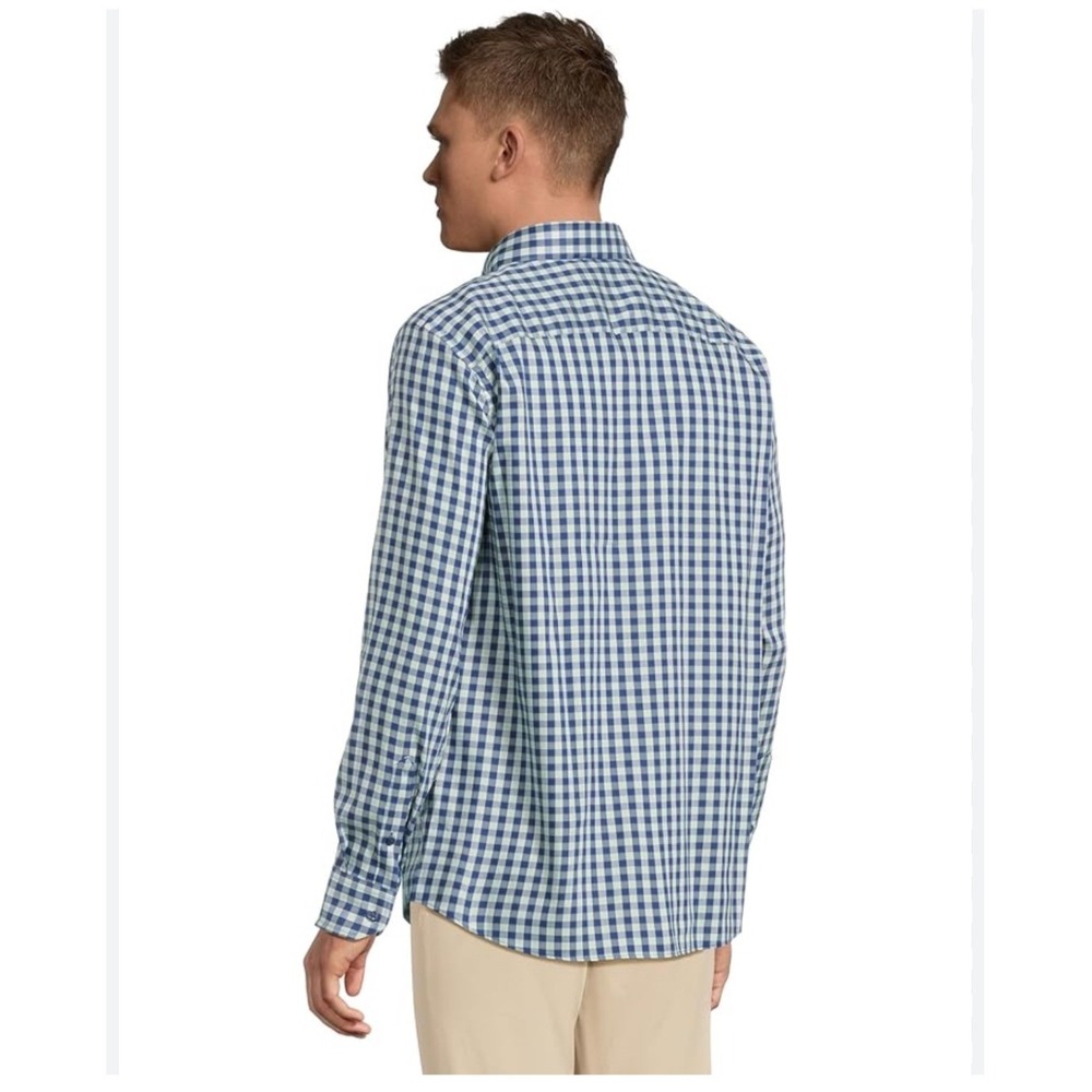 JOHNSTON & MURPHY Tailored Fit‎ Mens Blue Gingham Button Down Shirt XL